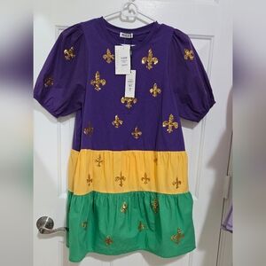 Small Fleur De Lis Mardi Gras babydoll dress
